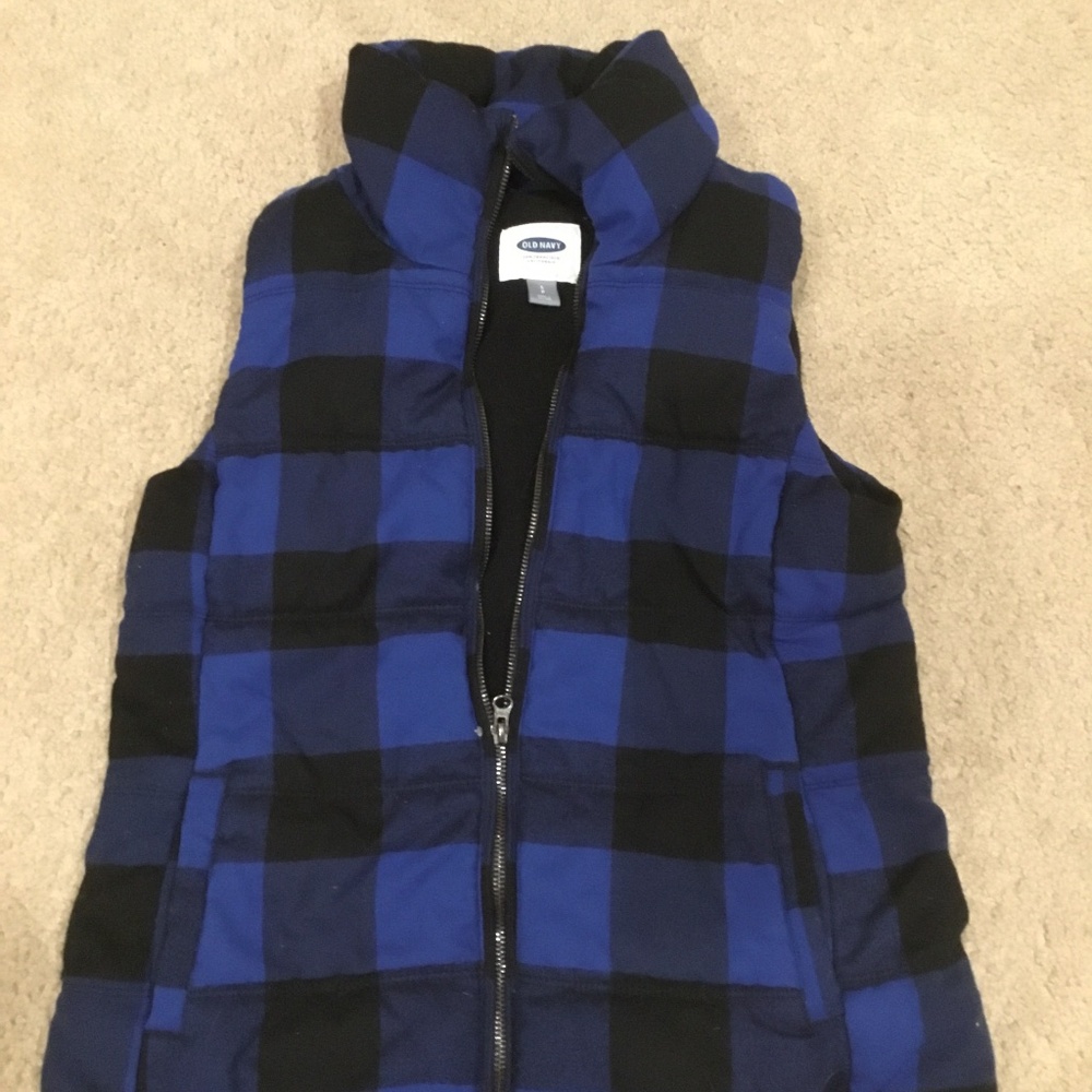 Royal Blue & black checkered cotton puffer vest